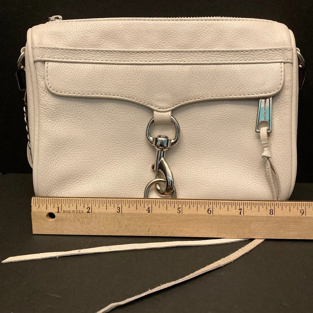 Rebecca Minkoff‎ Crossbody Bag White Leather Chain Strap Hook Front Bottom Studs
